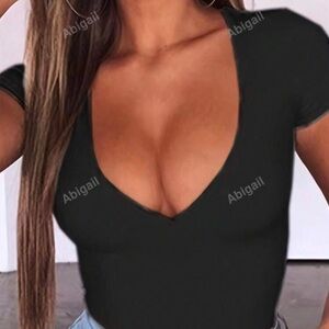 Deep V-Neck Black Top